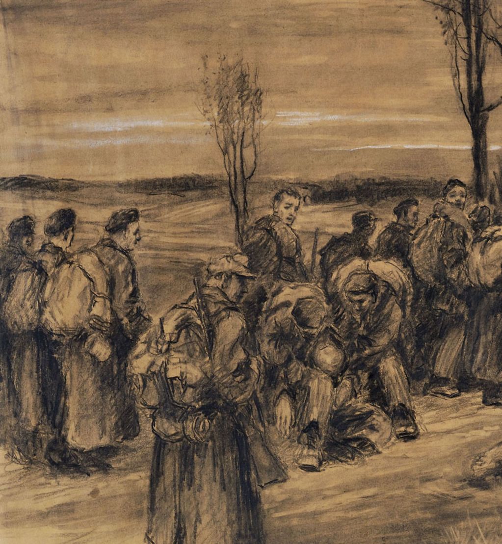 Todesmarsch, Zeichnung des tschechischen Häftlings Josef Dobeš (Ausschnitt), nach 1945 (© GuMS)